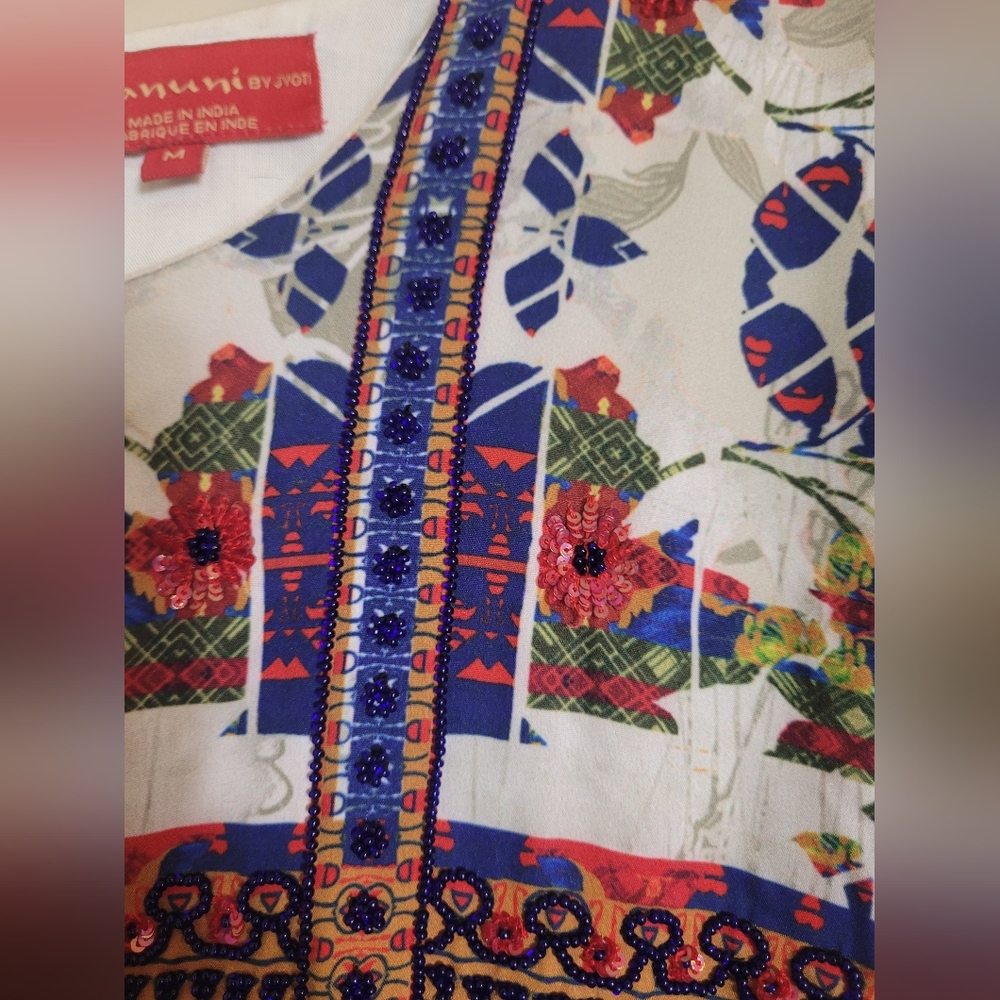 Anthropologie Bhanuni By Jyoti Sarah Printed Bell Sleeve dress Mediun - Picture 12 of 12